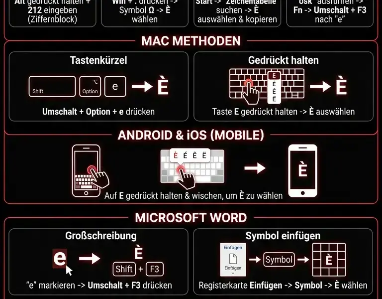 Infografica: Wie man den Gro&szlig;buchstaben &Egrave; eingibt: Die ultimative Anleitung