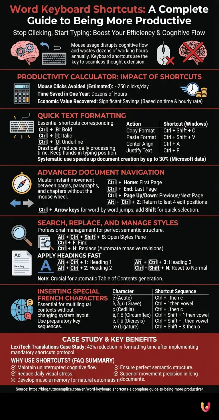Word keyboard shortcuts: a complete guide to being more productive - Summary Infographic