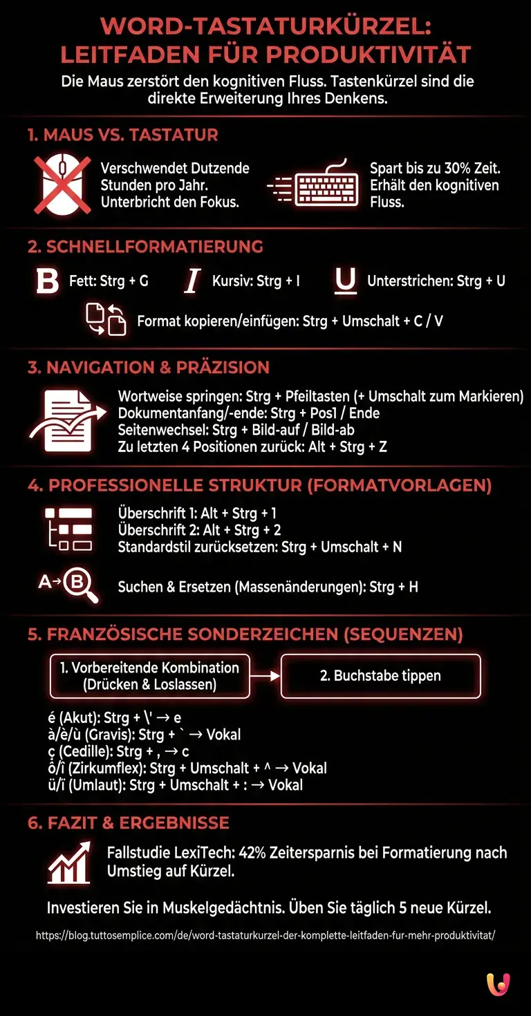 Word-Tastaturk&uuml;rzel: Der komplette Leitfaden f&uuml;r mehr Produktivit&auml;t - Zusammenfassende Infografik