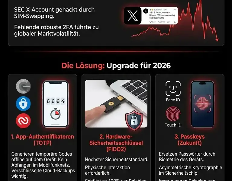 Infografica: Zwei-Faktor-Authentifizierung: Warum SMS nicht ausreichen und was man 2026 verwenden sollte
