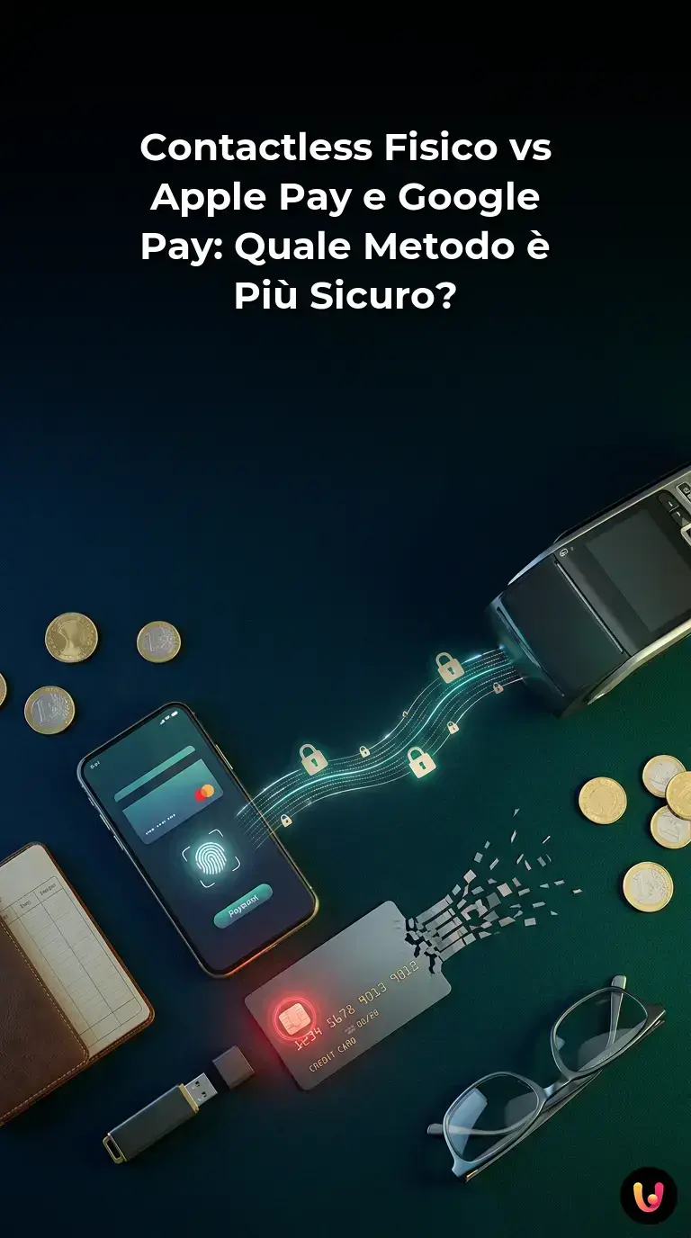 Confronto tra carta di credito fisica e smartphone con Apple Pay per pagamenti sicuri.