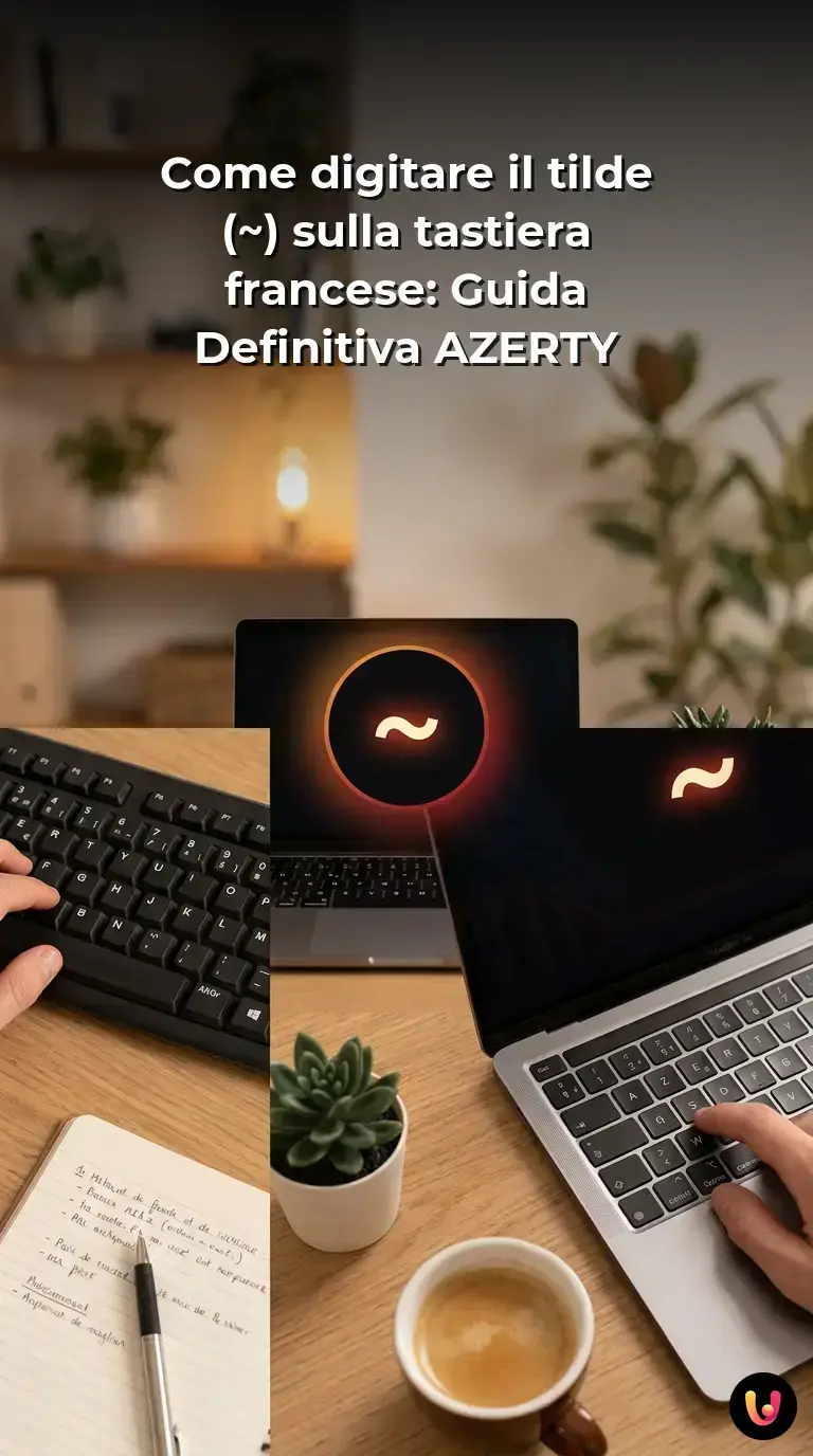 Dettaglio di una tastiera AZERTY con i tasti evidenziati per digitare il simbolo tilde.