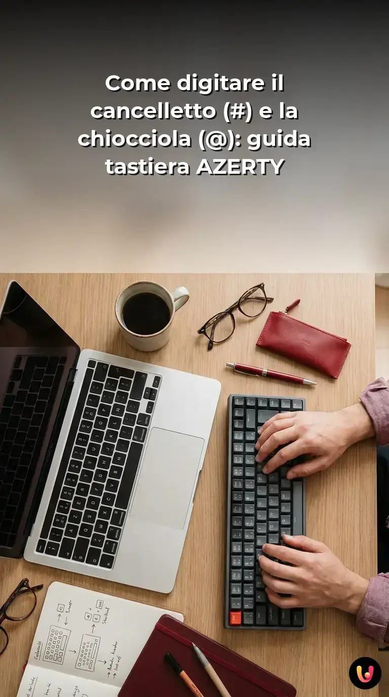 Guida pratica per digitare chiocciola e cancelletto su tastiera AZERTY francese e belga.