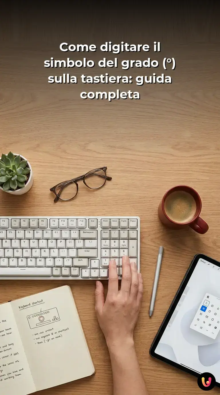 Guida alla digitazione del simbolo del grado su tastiera con differenze rispetto all'ordinale.