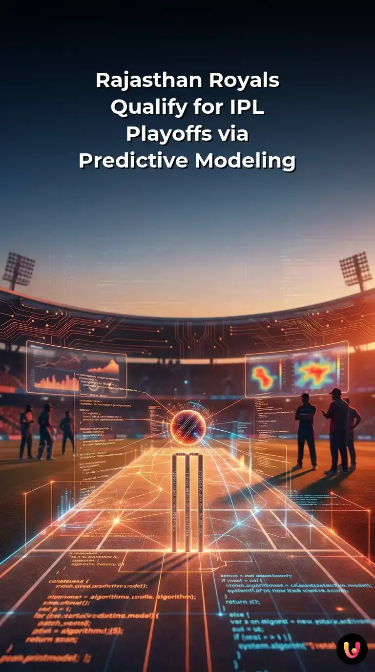 A cricket player hitting a ball with digital data graphics overlay showing predictive AI analytics.