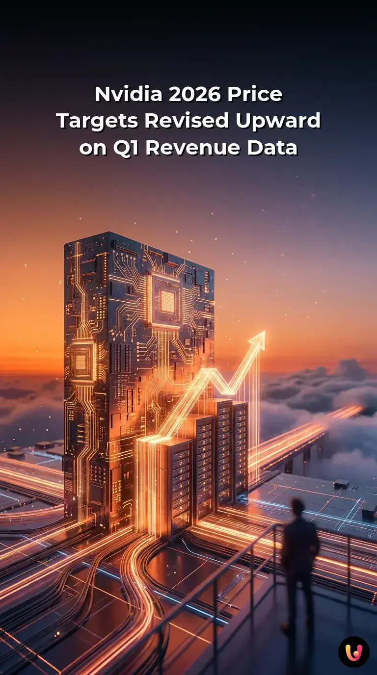Financial data chart showing upward trends for Nvidia stock and 2026 price targets.