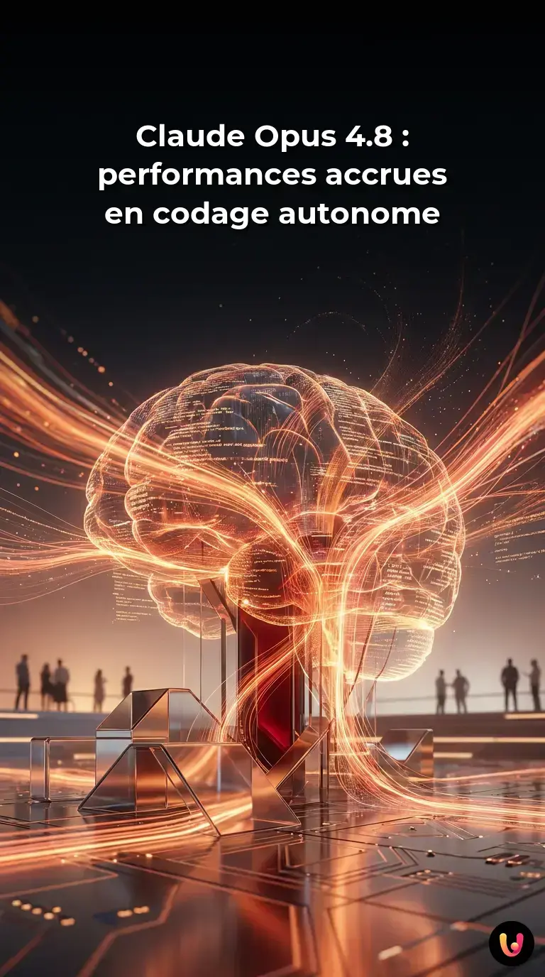 Interface de programmation affichant les performances de codage du mod&egrave;le IA Claude Opus 4.8.