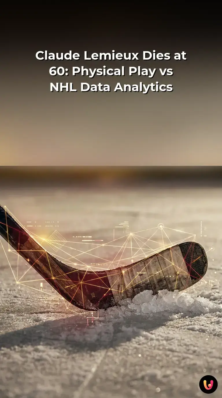Claude Lemieux in hockey gear alongside digital data overlays representing modern NHL AI analytics.