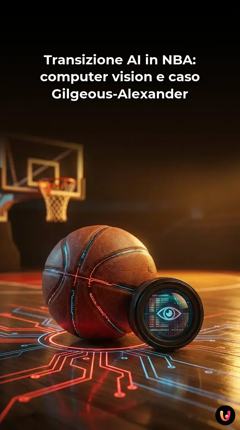 Giocatore NBA in azione mentre un sistema di intelligenza artificiale traccia i suoi movimenti.