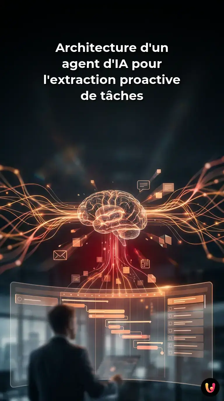 Schéma technique montrant l'intégration d'une IA avec Slack, Gmail et Google Calendar.