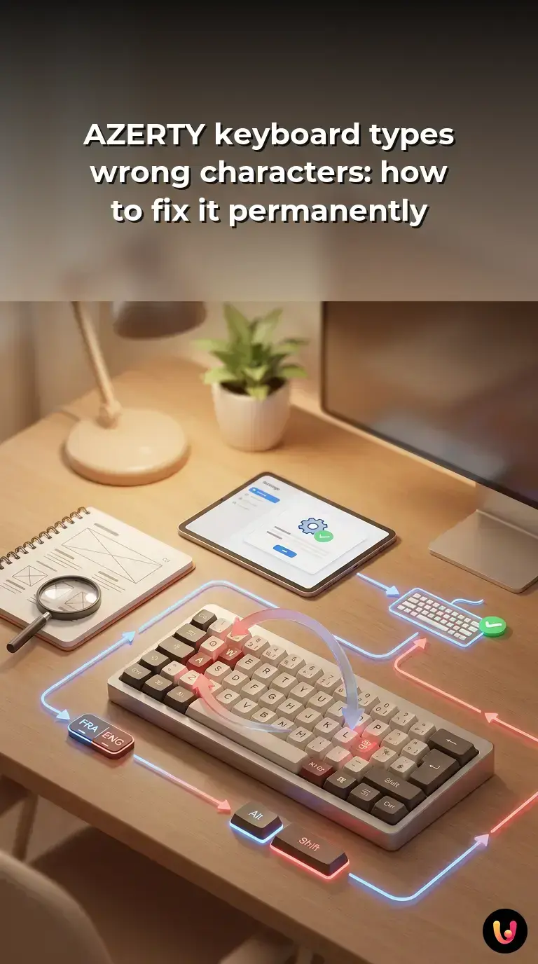 Close-up of a computer keyboard highlighting the AZERTY layout and Windows language shortcut keys.