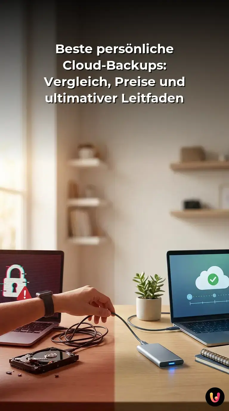 Laptop mit Sicherheitsschloss und Cloud-Symbolen zur Darstellung sicherer Daten-Backups.