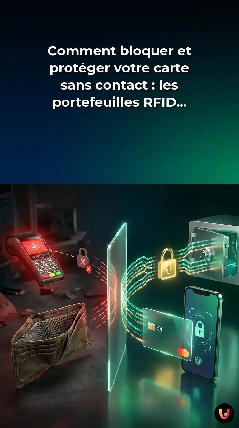Une carte bancaire sans contact pos&eacute;e sur un terminal de paiement avec un bouclier de s&eacute;curit&eacute;.