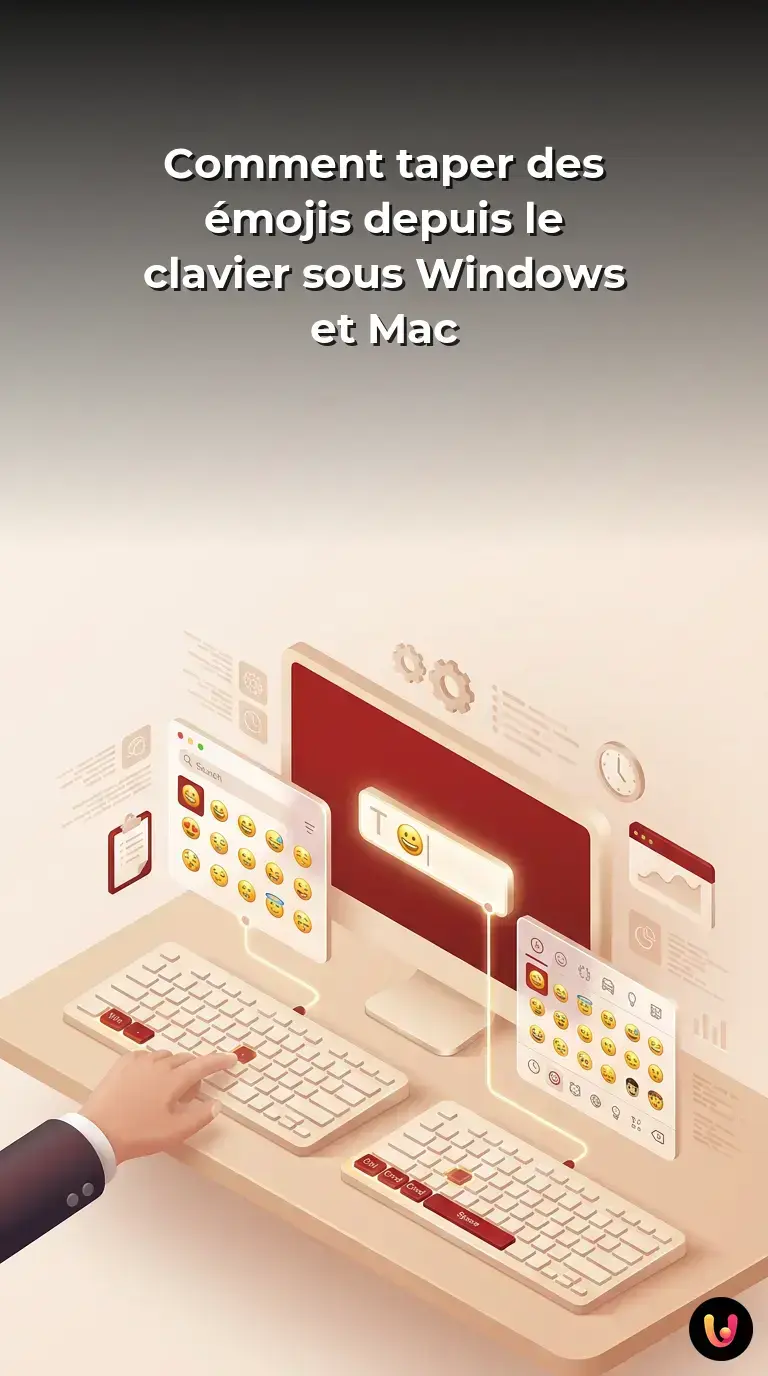Guide visuel des raccourcis clavier pour ins&eacute;rer des &eacute;mojis sur Windows et macOS.