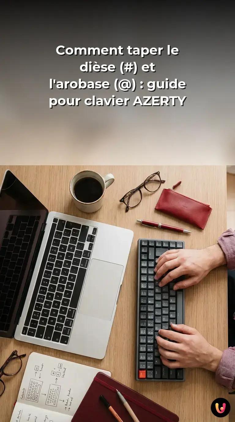 Guide montrant les touches d'un clavier AZERTY pour faire un arobase ou un dièse.