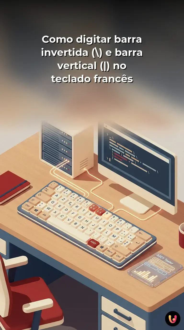 Um teclado franc&ecirc;s AZERTY destacando as teclas AltGr, barra invertida e pipe para programa&ccedil;&atilde;o.