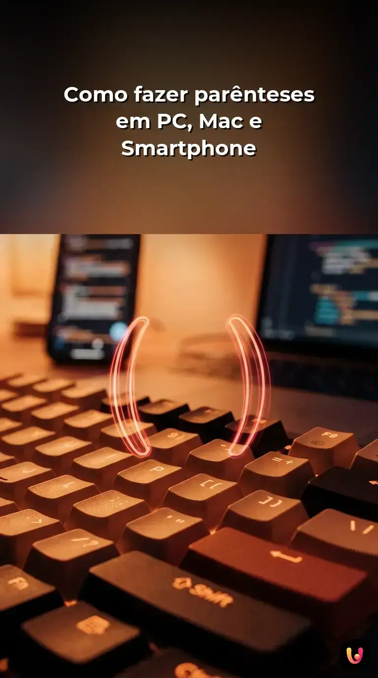 Guia passo a passo mostrando como digitar par&ecirc;nteses em teclados de computadores e smartphones.