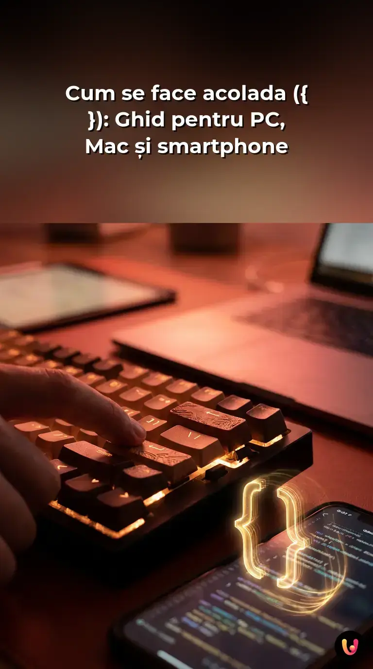 Ghid vizual cu scurtături de tastatură pentru a introduce acolade pe PC și telefon.