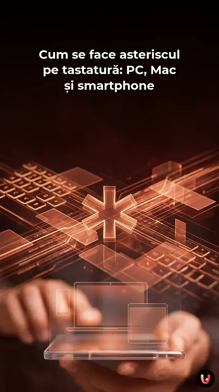 Tastatură de computer și ecran de smartphone afiș&acirc;nd simbolul asterisc pentru redactare.