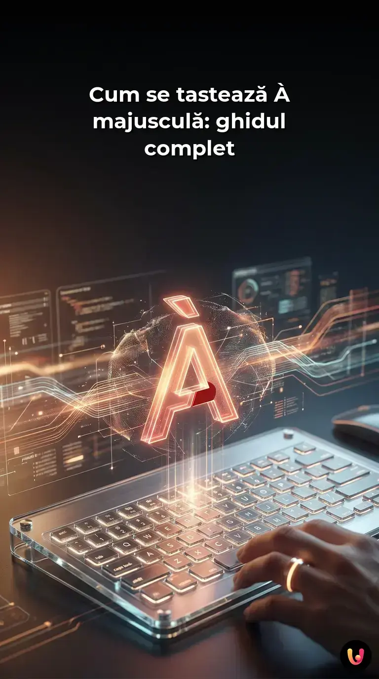 Tastatură de laptop evidențiind tastele necesare pentru a scrie litera A majusculă cu accent grav.
