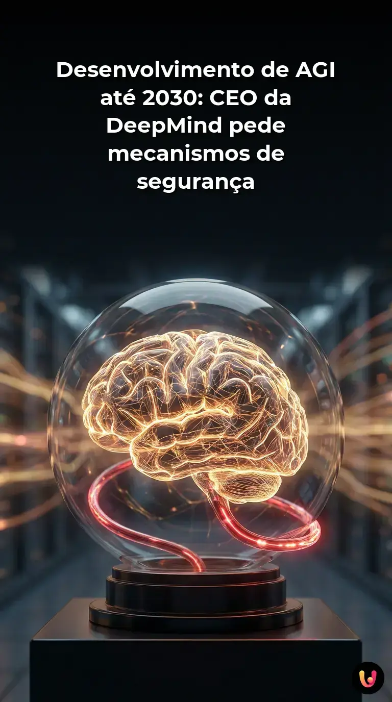 Gr&aacute;fico futurista representando a Intelig&ecirc;ncia Artificial Geral e o c&eacute;rebro humano em tons de azul.