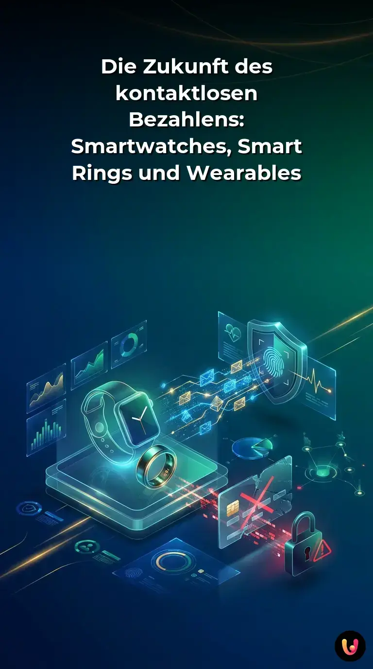 Eine Person bezahlt kontaktlos und sicher mit einer modernen Smartwatch an einem Kassenterminal.