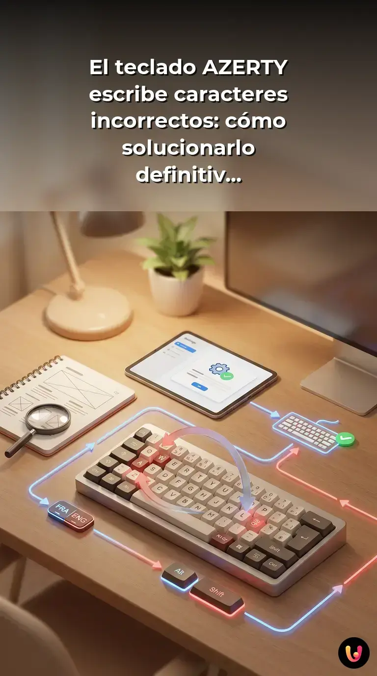 Primer plano de un teclado de ordenador con letras AZERTY y una pantalla de configuraci&oacute;n de Windows.