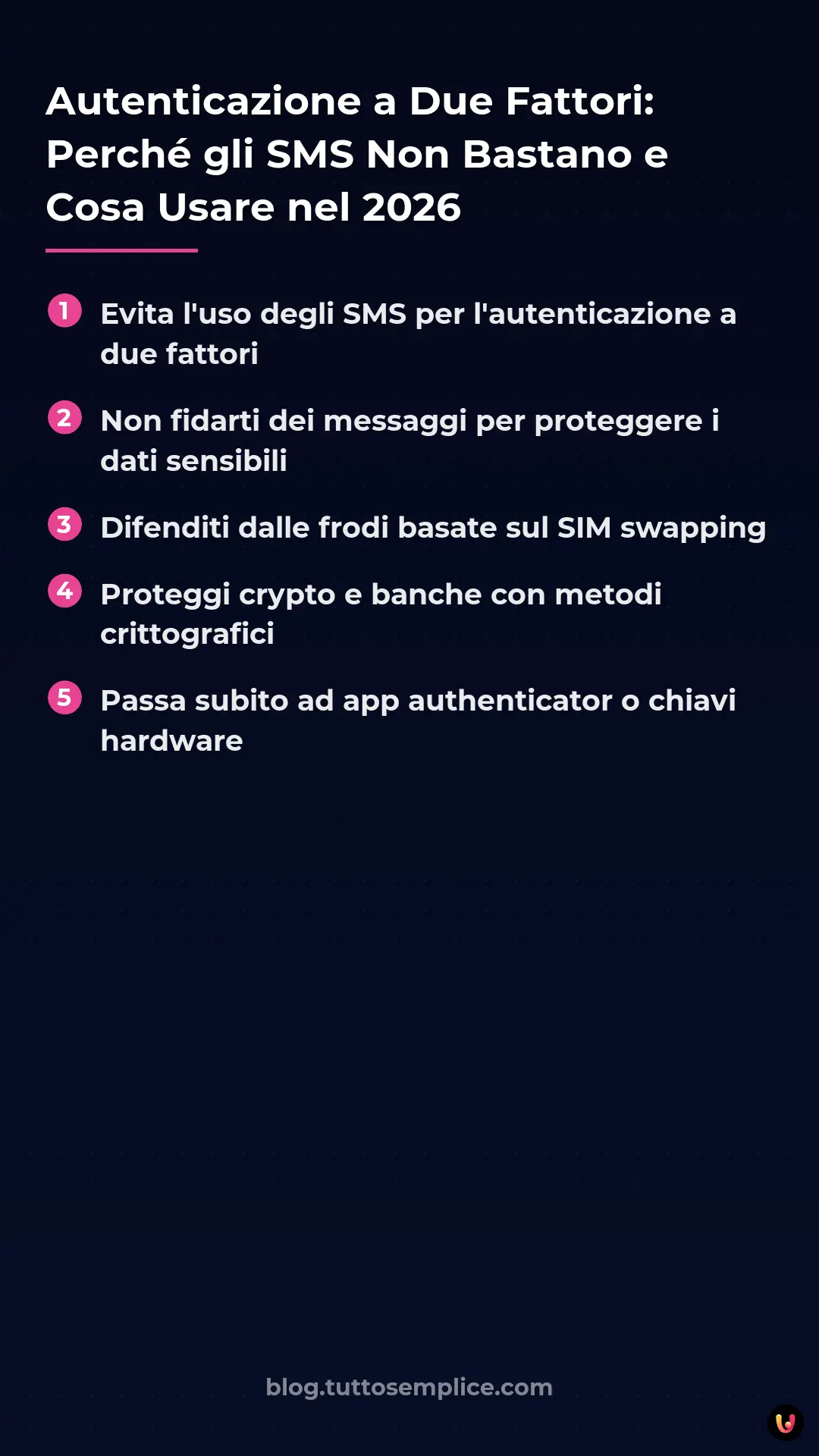 List: Autenticazione a Due Fattori: Perch&eacute; gli SMS Non Bastano e Cosa Usare nel 2026