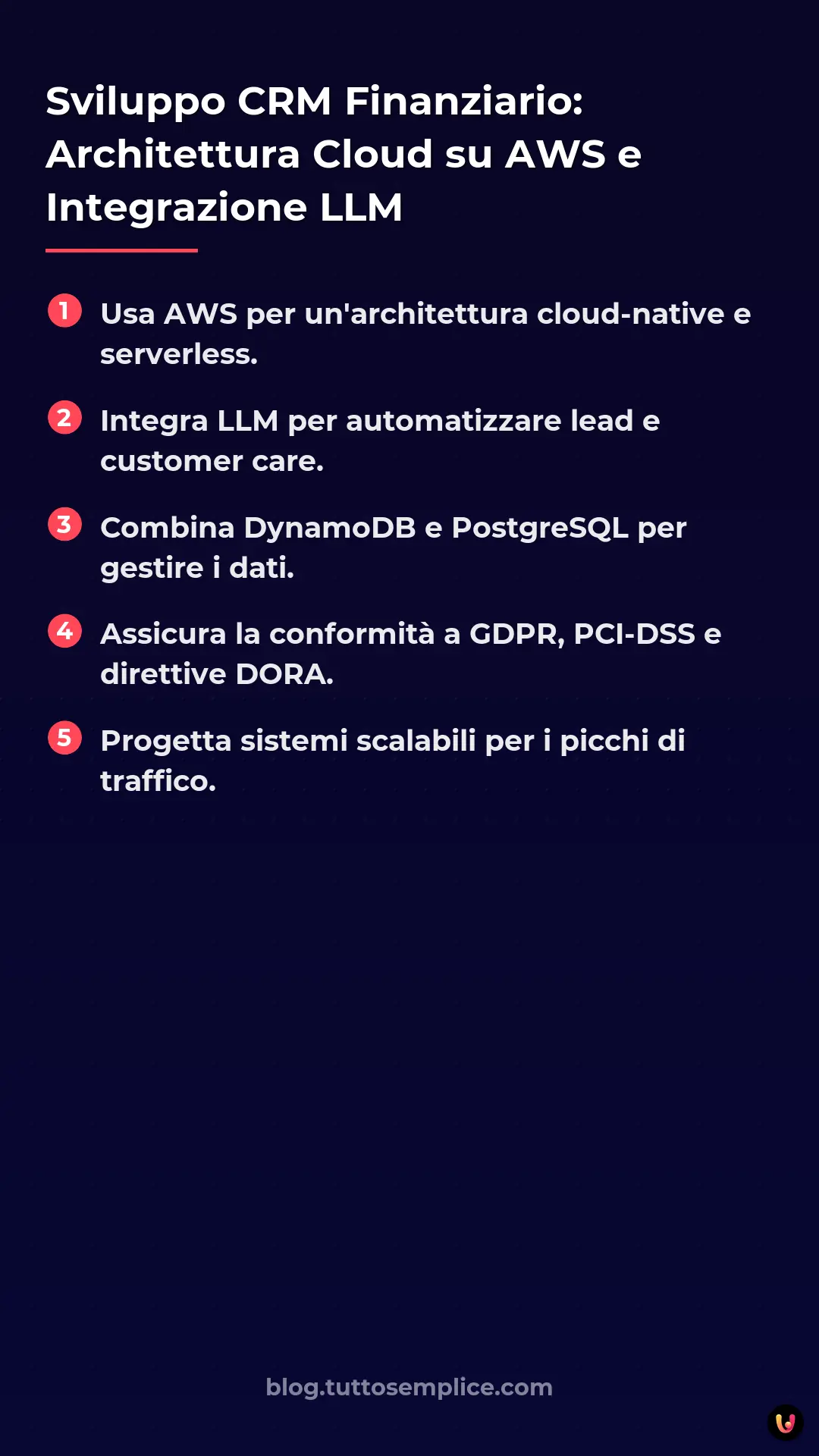 List: Sviluppo CRM Finanziario: Architettura Cloud su AWS e Integrazione LLM