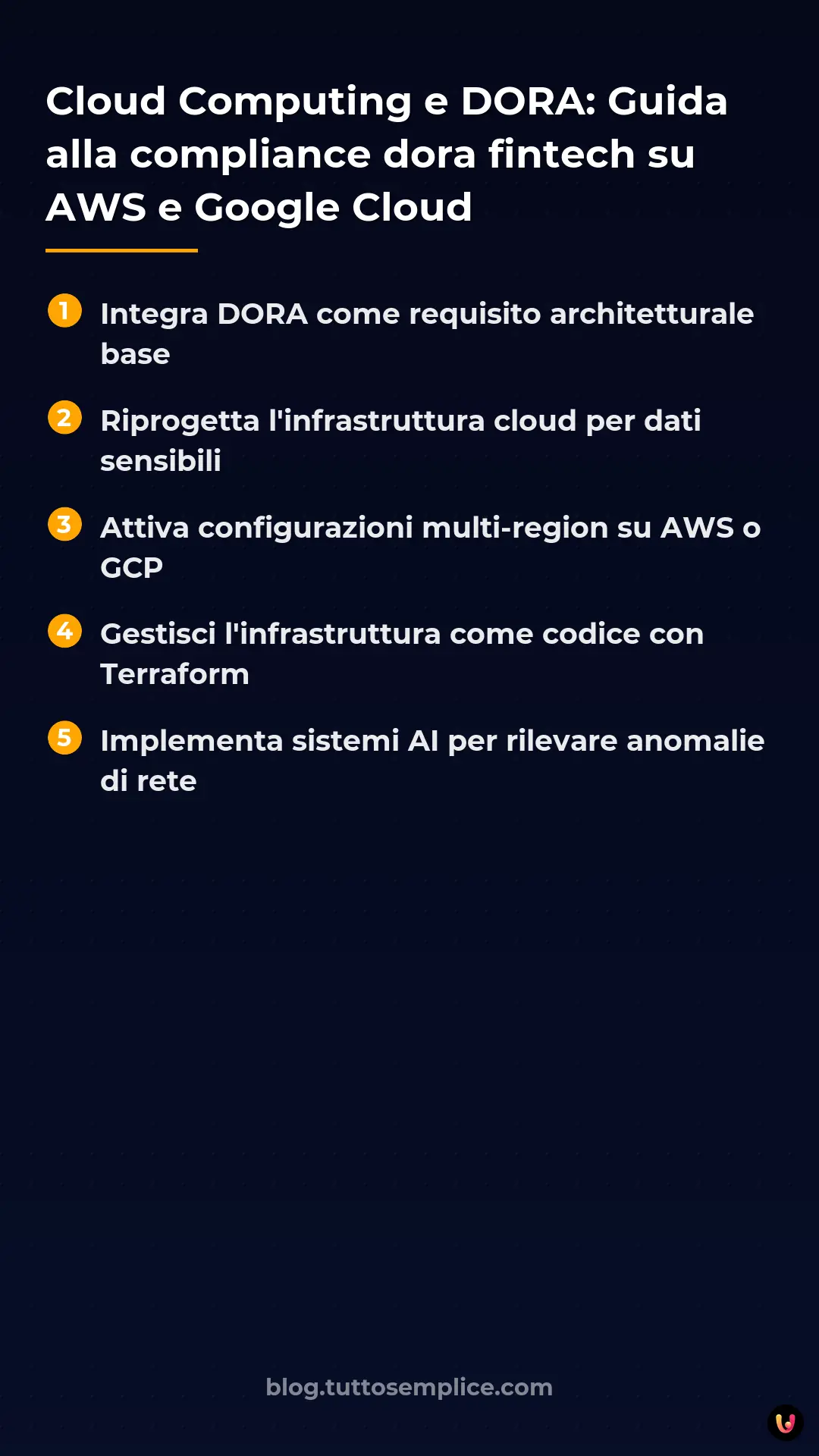 List: Cloud Computing e DORA: Guida alla compliance dora fintech su AWS e Google Cloud