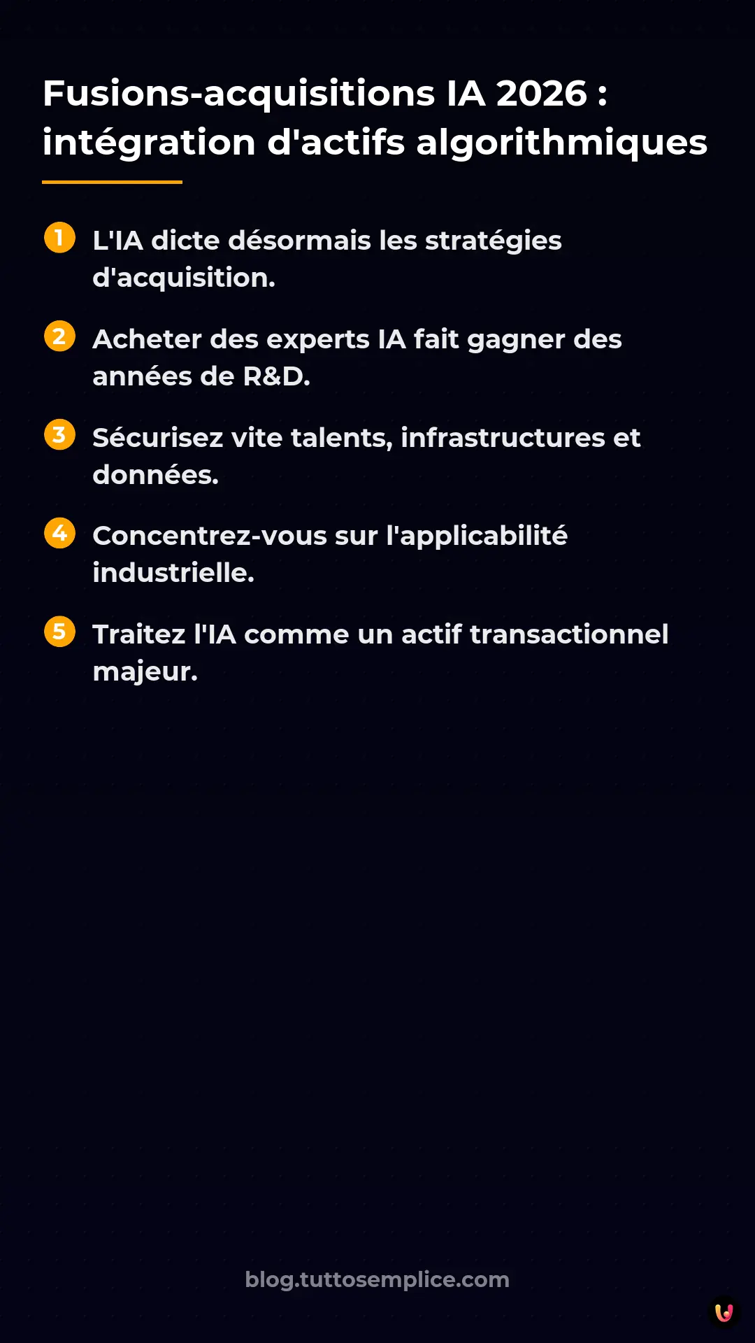 List: Fusions-acquisitions IA 2026 : intégration d'actifs algorithmiques