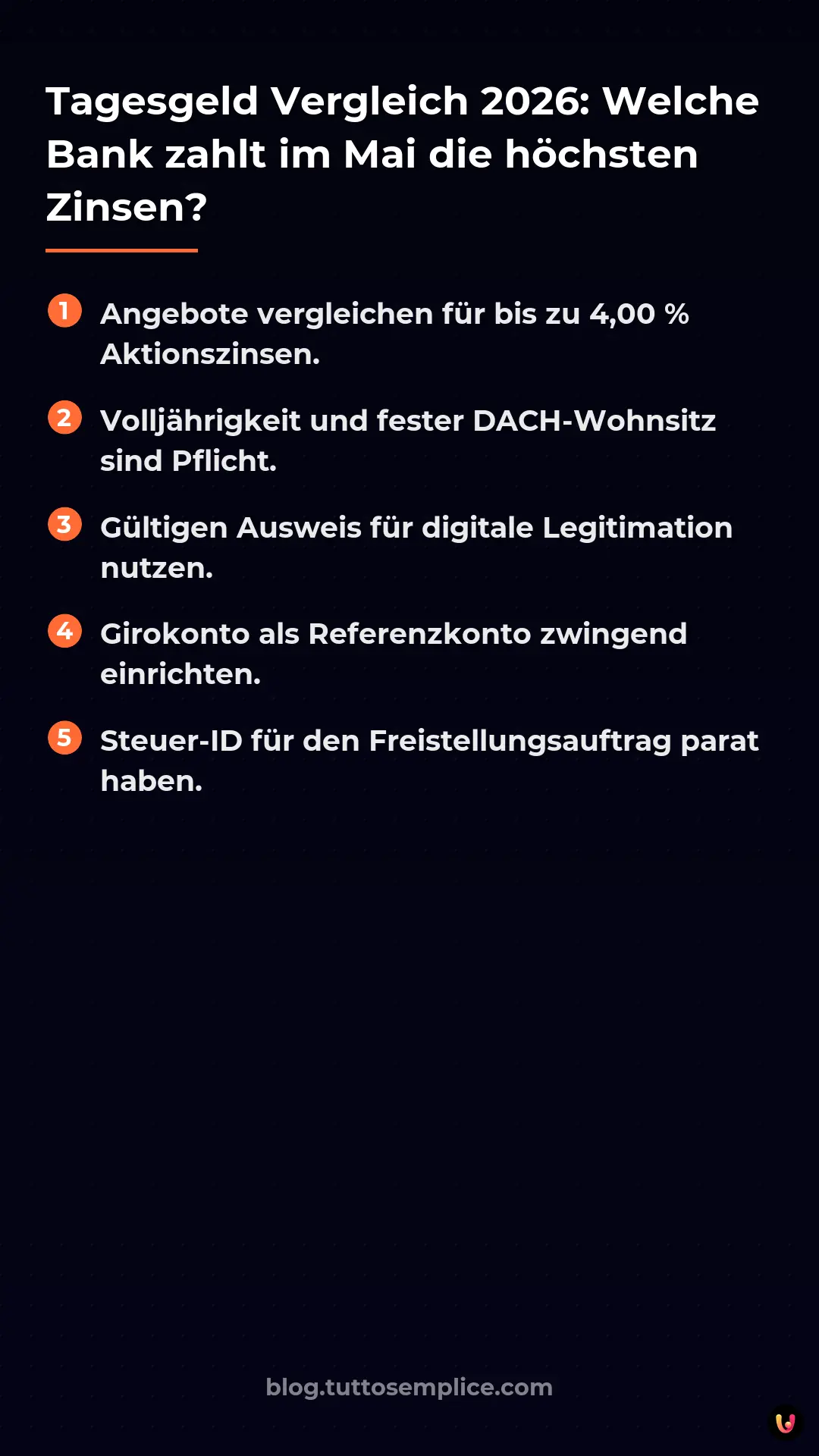 List: Tagesgeld Vergleich 2026: Welche Bank zahlt im Mai die h&ouml;chsten Zinsen?