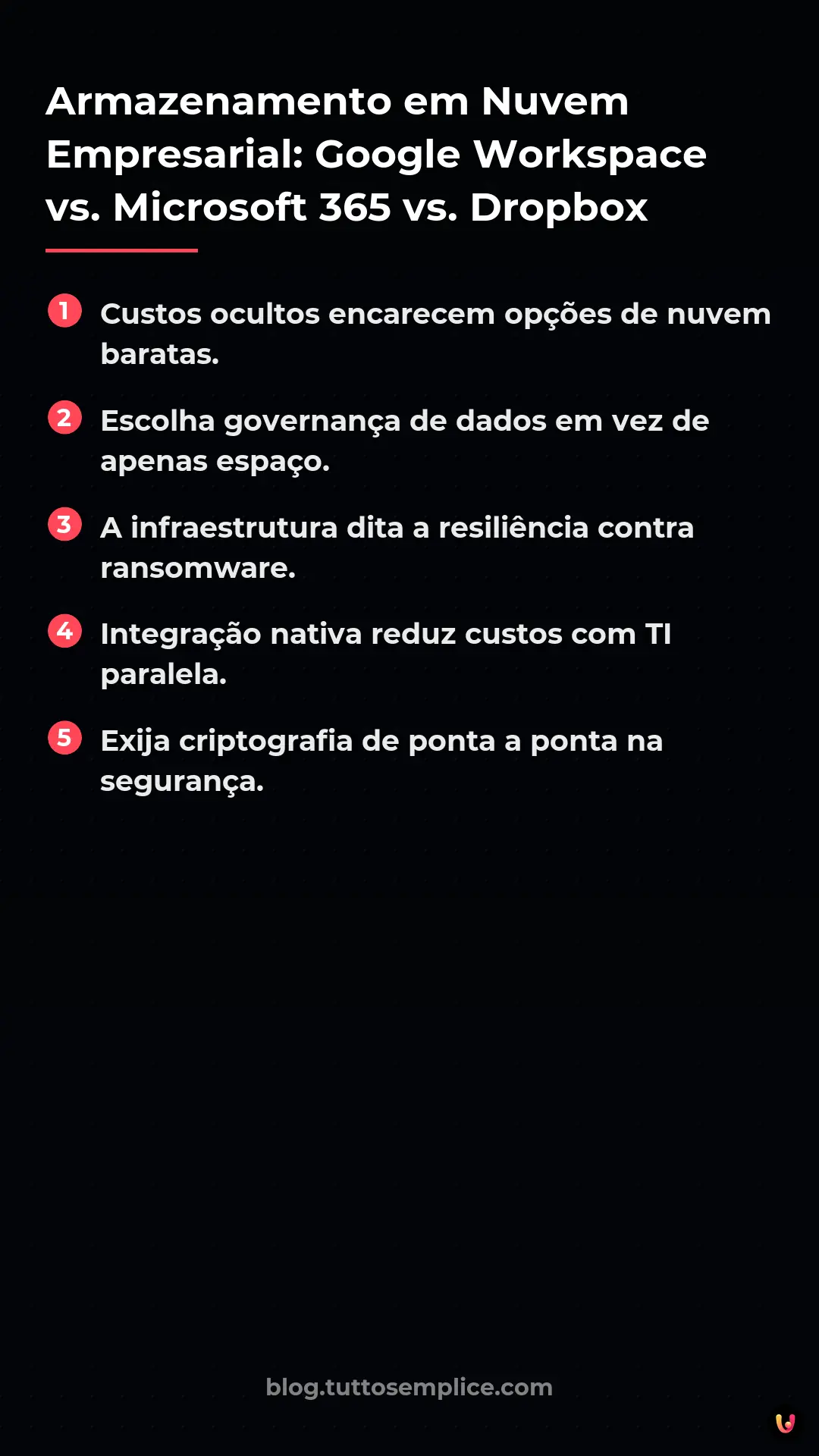 List: Armazenamento em Nuvem Empresarial: Google Workspace vs. Microsoft 365 vs. Dropbox
