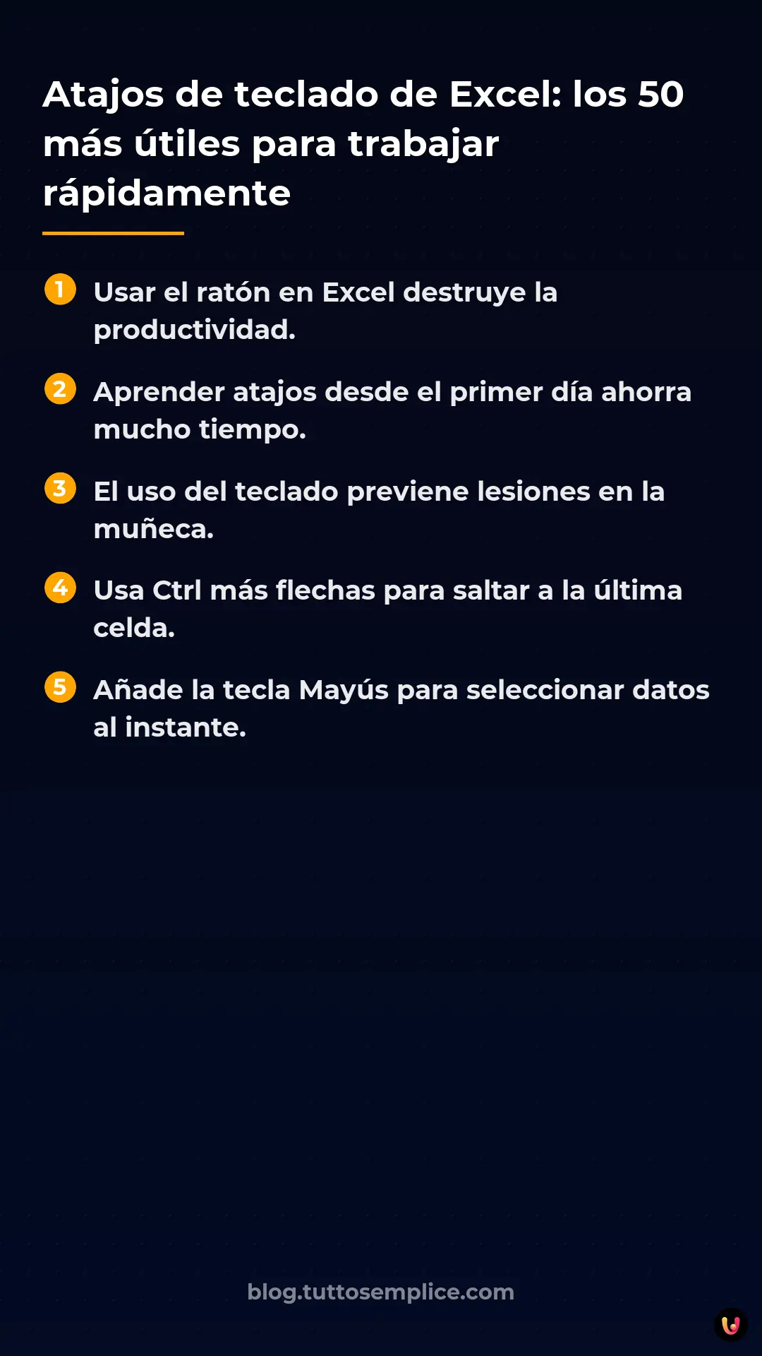 List: Atajos de teclado de Excel: los 50 más útiles para trabajar rápidamente