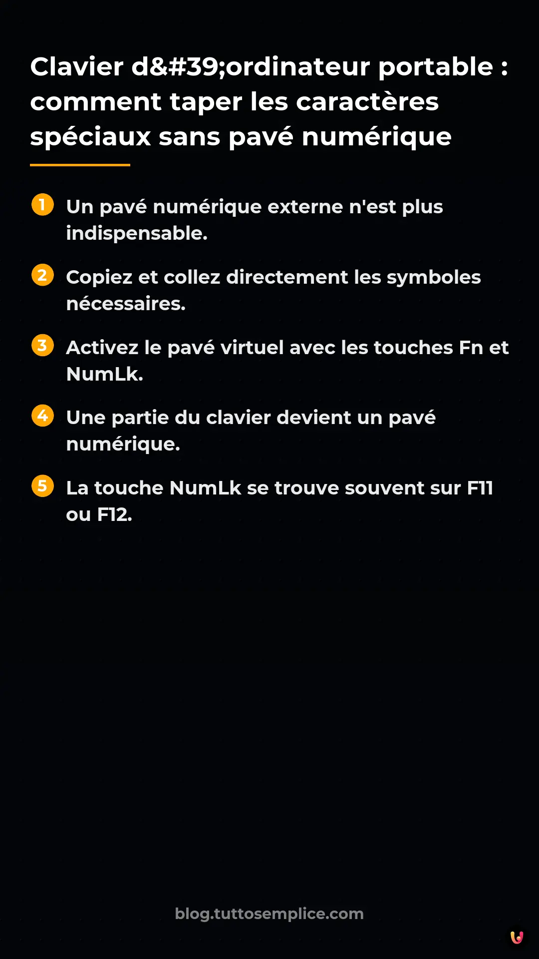 List: Clavier d'ordinateur portable : comment taper les caract&egrave;res sp&eacute;ciaux sans pav&eacute; num&eacute;rique