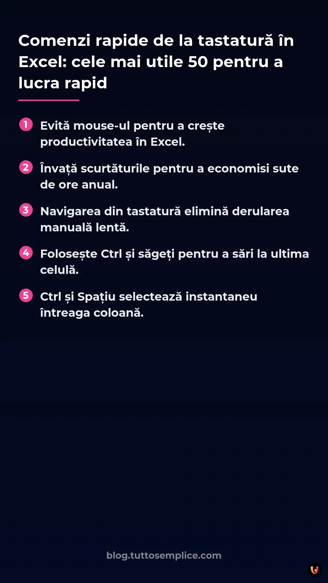 List: Comenzi rapide de la tastatură &icirc;n Excel: cele mai utile 50 pentru a lucra rapid