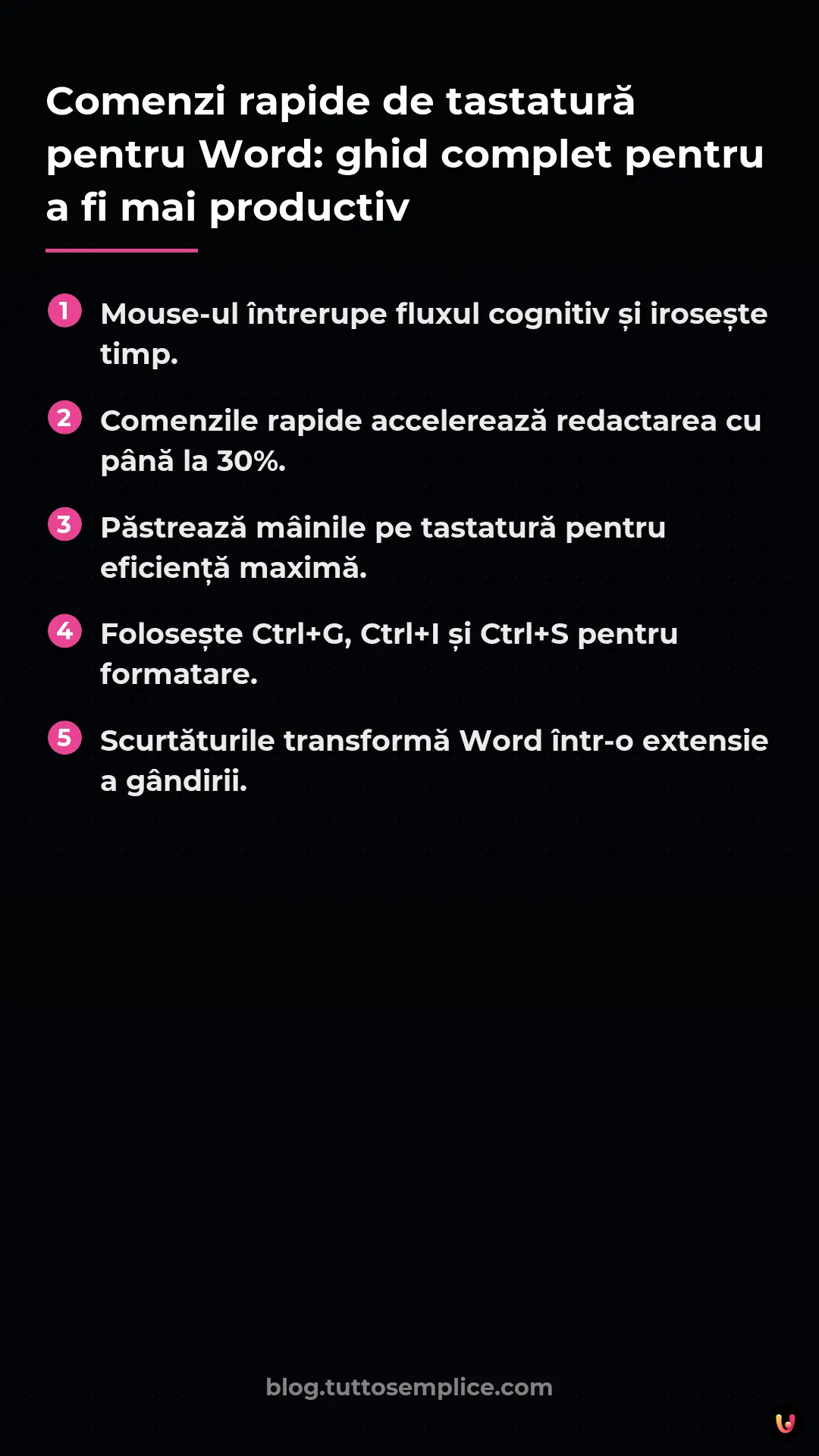 List: Comenzi rapide de tastatură pentru Word: ghid complet pentru a fi mai productiv