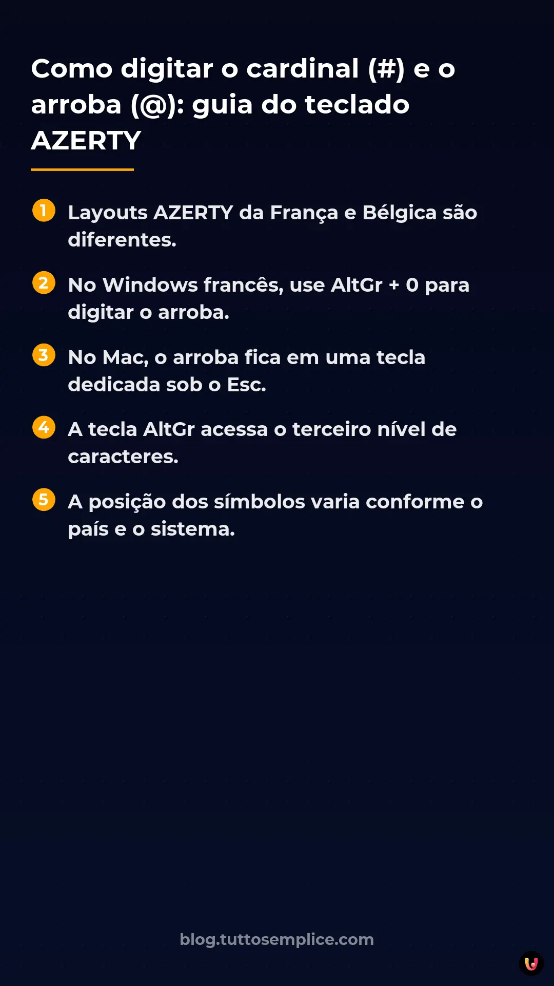 List: Como digitar o cardinal (#) e o arroba (@): guia do teclado AZERTY