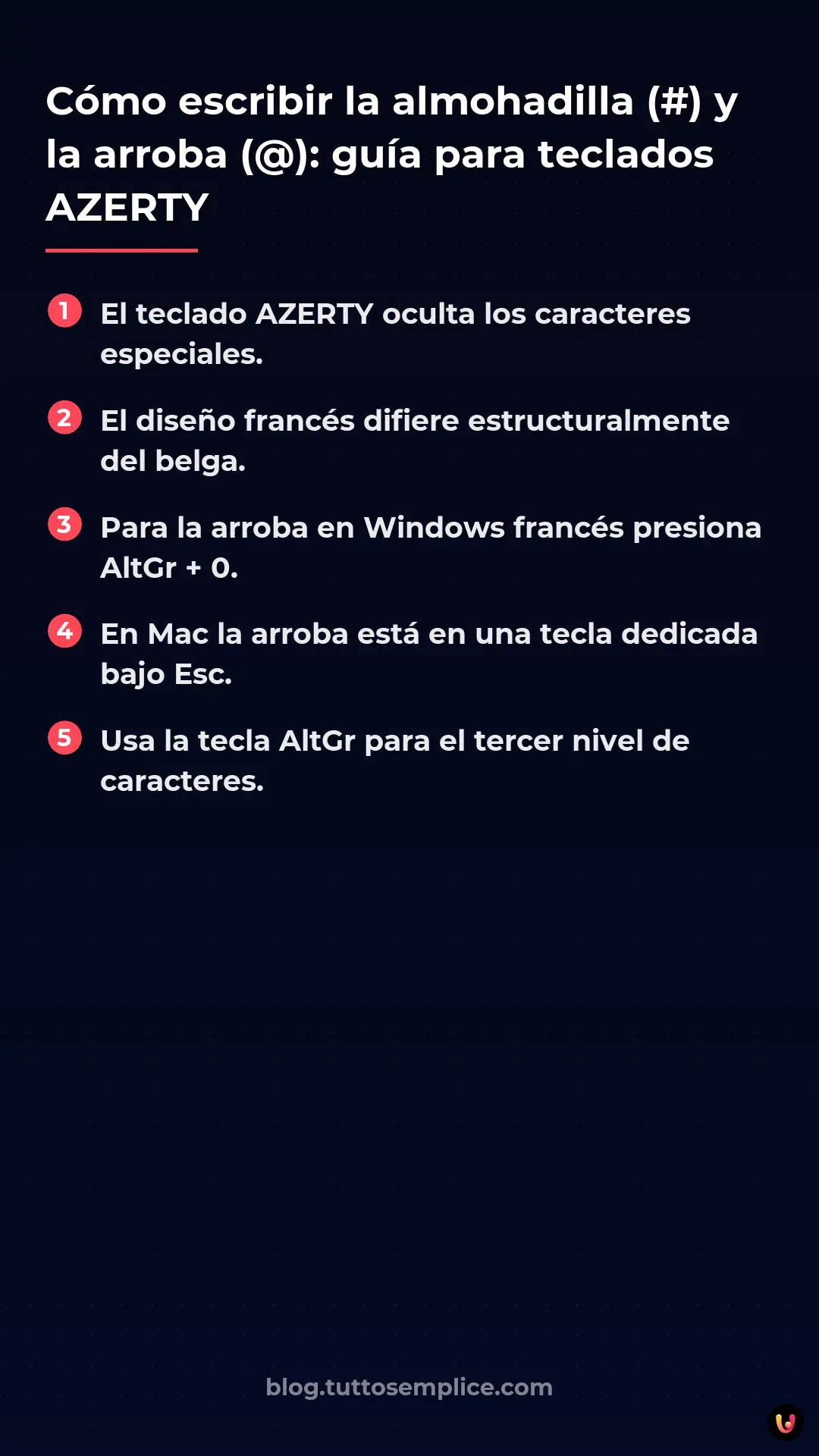 List: C&oacute;mo escribir la almohadilla (#) y la arroba (@): gu&iacute;a para teclados AZERTY