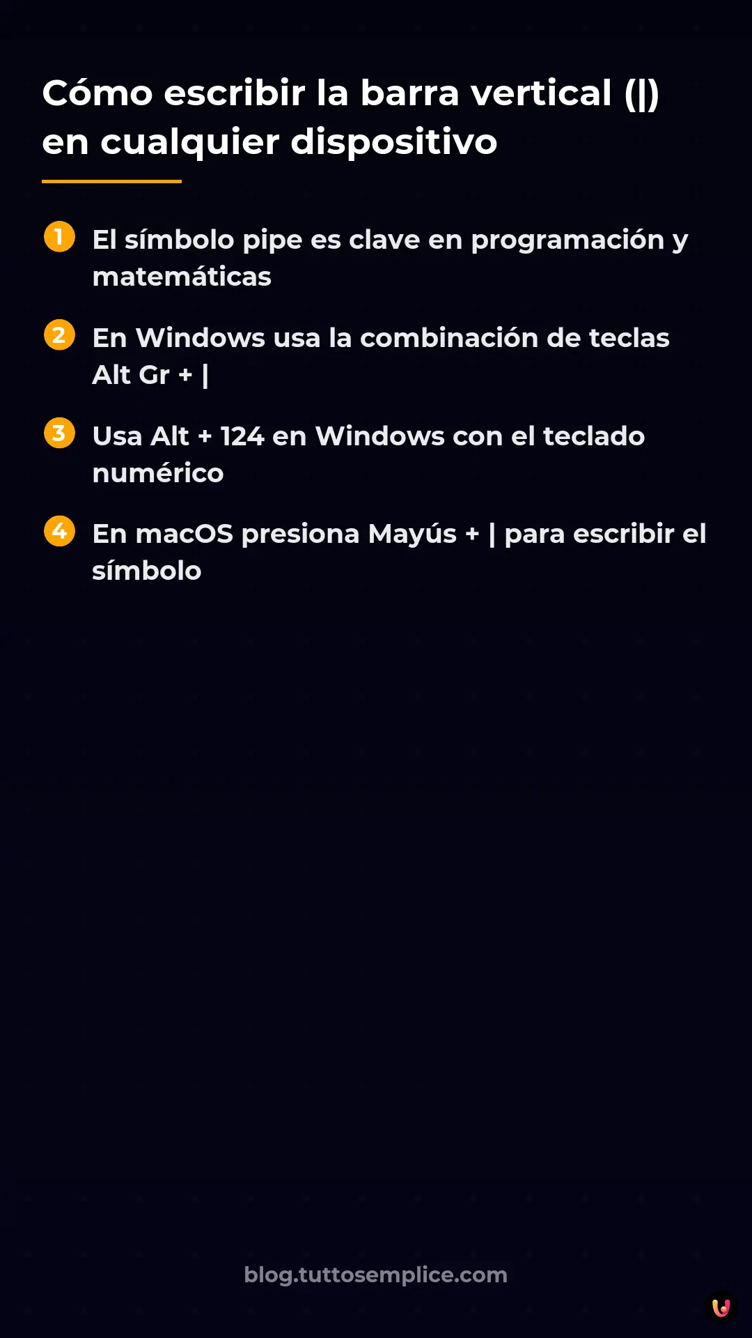 List: C&oacute;mo escribir la barra vertical (|) en cualquier dispositivo