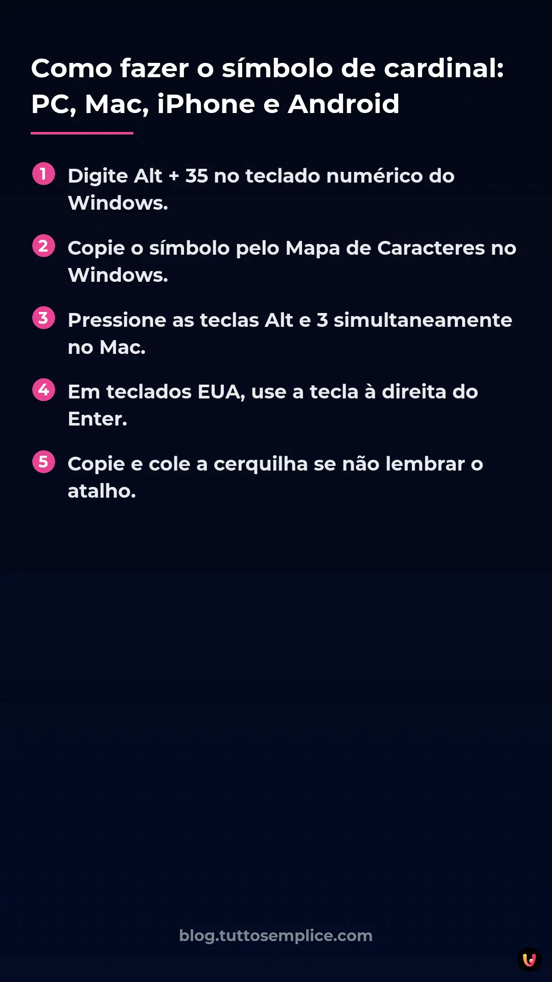 List: Como fazer o s&iacute;mbolo de cardinal: PC, Mac, iPhone e Android