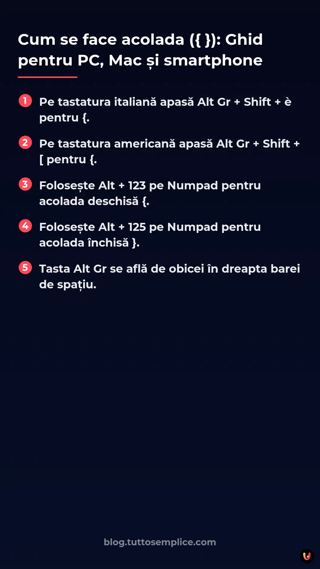 List: Cum se face acolada ({ }): Ghid pentru PC, Mac și smartphone