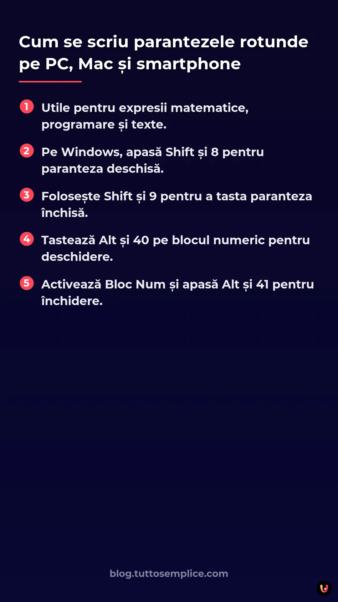 List: Cum se scriu parantezele rotunde pe PC, Mac și smartphone