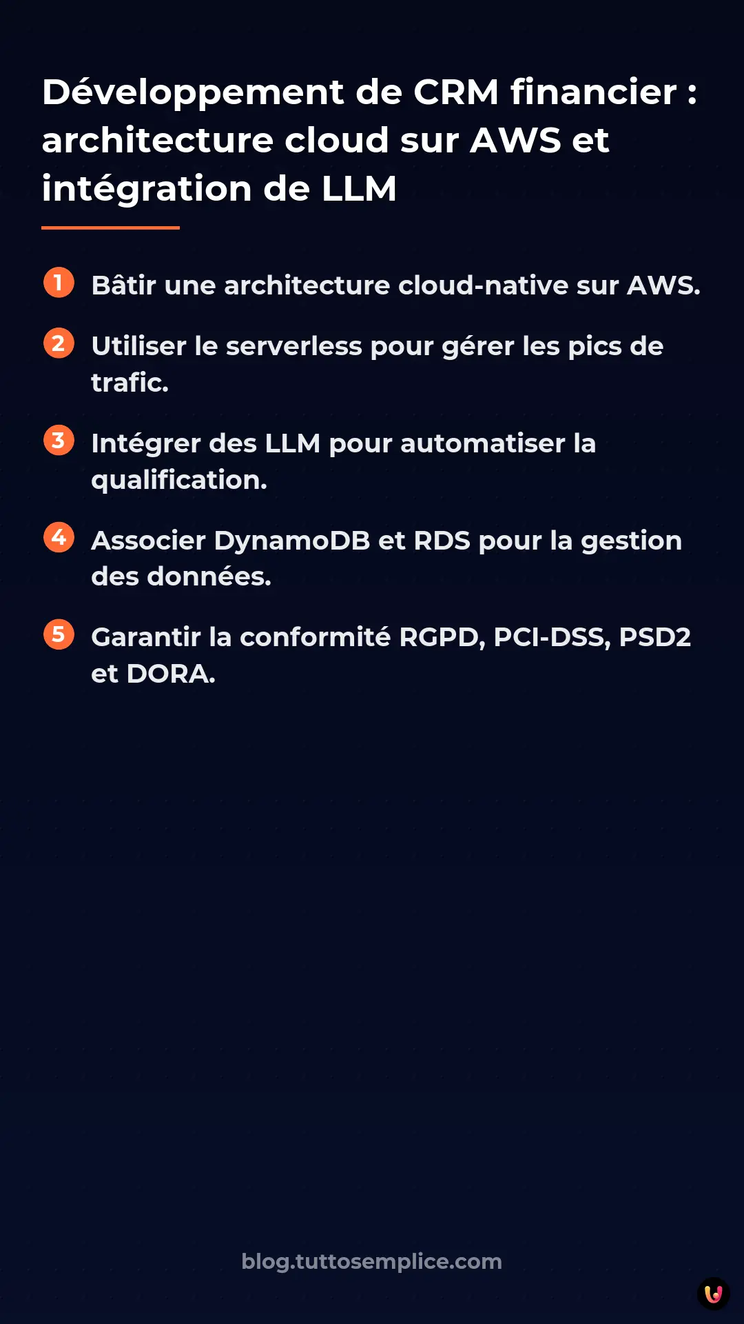 List: D&eacute;veloppement de CRM financier : architecture cloud sur AWS et int&eacute;gration de LLM