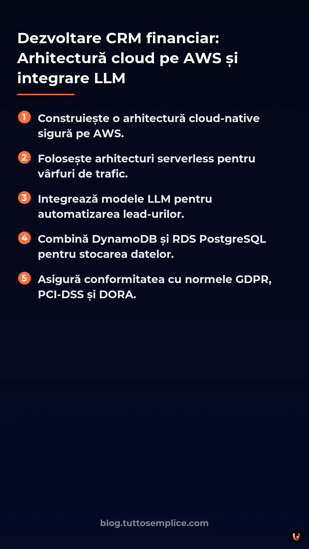 List: Dezvoltare CRM financiar: Arhitectură cloud pe AWS și integrare LLM