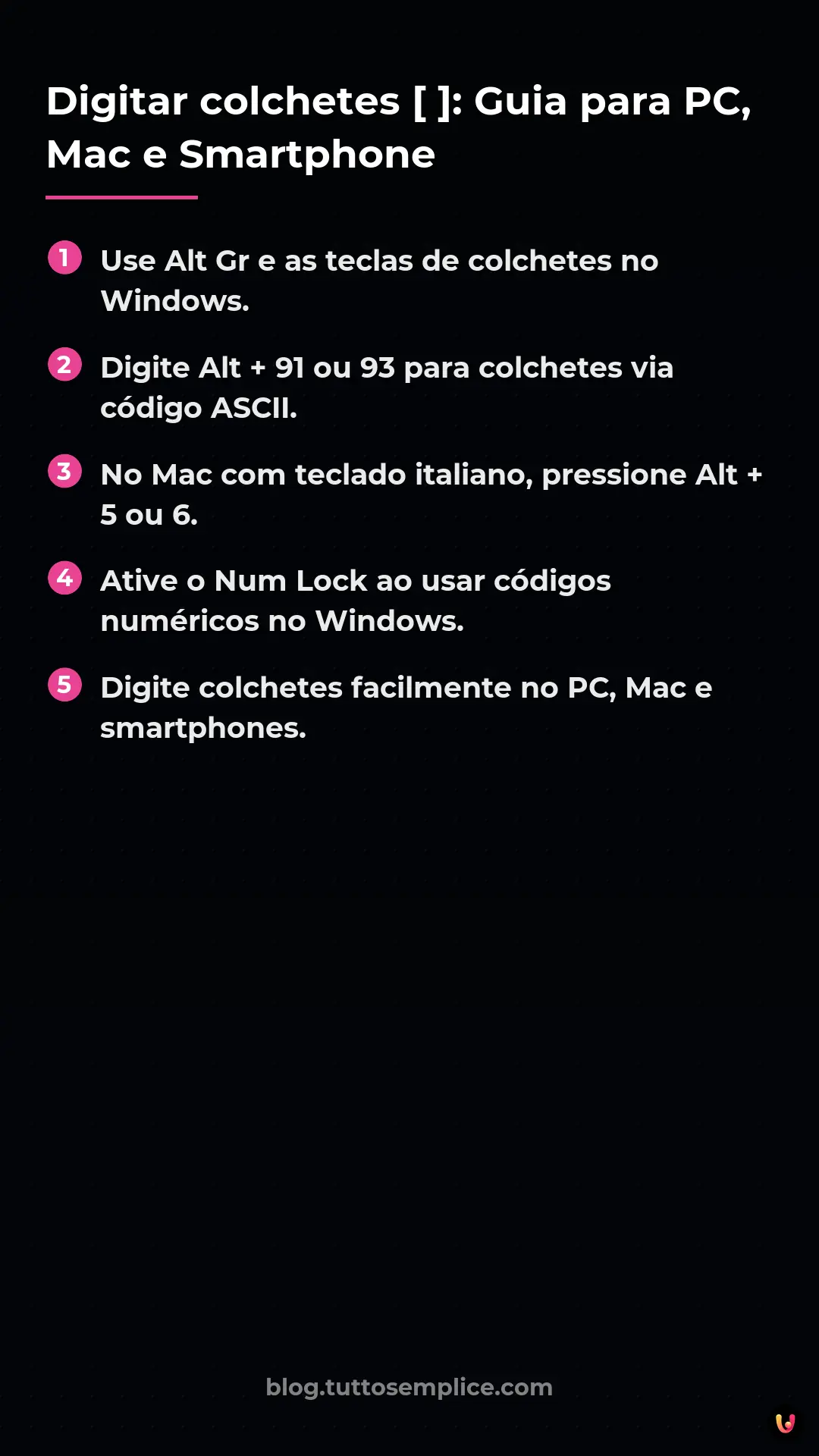 List: Digitar colchetes [ ]: Guia para PC, Mac e Smartphone