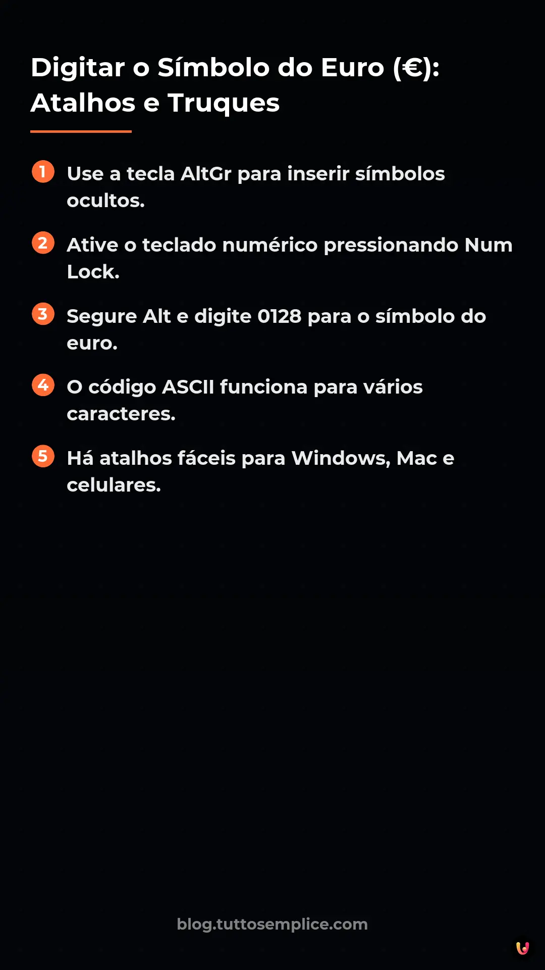 List: Digitar o S&iacute;mbolo do Euro (&euro;): Atalhos e Truques
