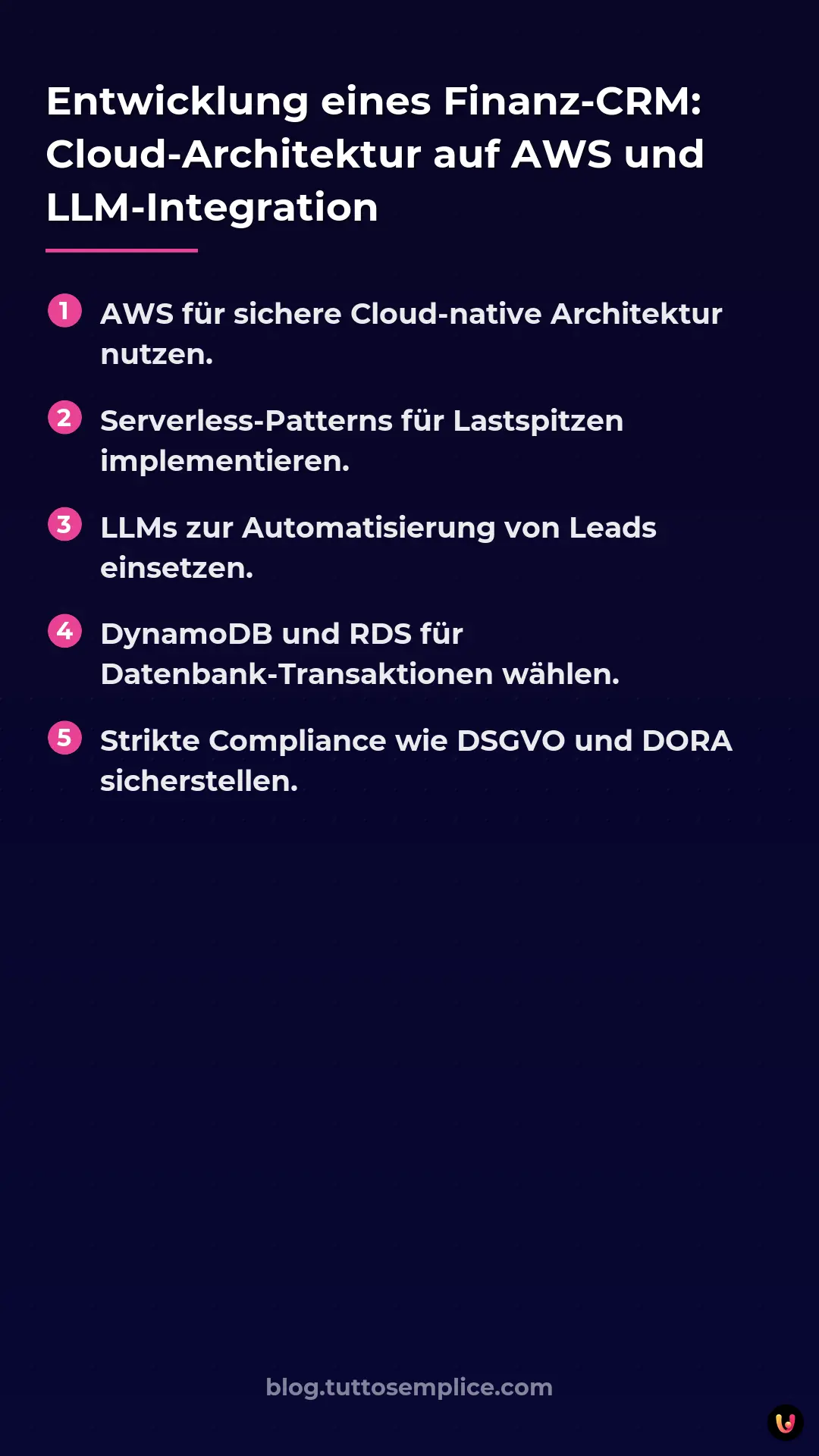 List: Entwicklung eines Finanz-CRM: Cloud-Architektur auf AWS und LLM-Integration
