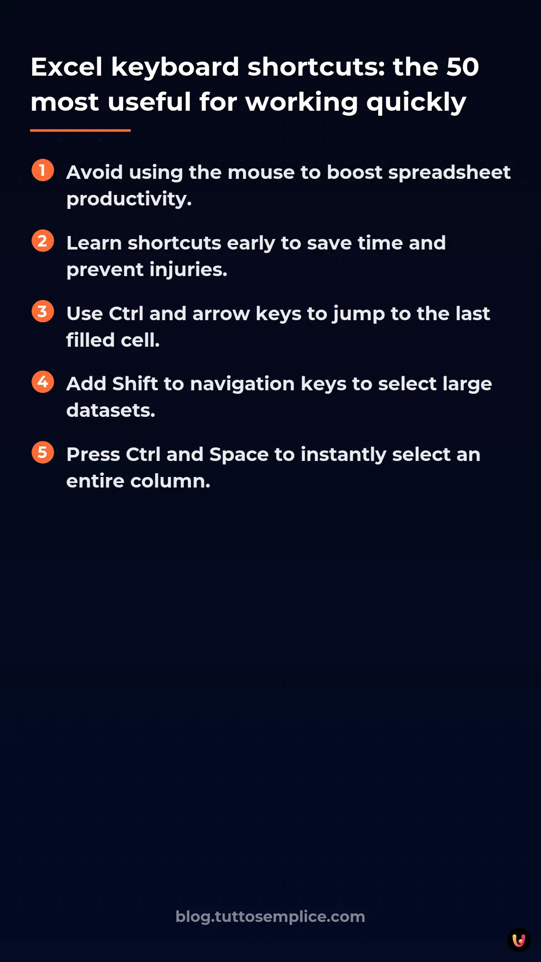 List: Excel keyboard shortcuts: the 50 most useful for working quickly