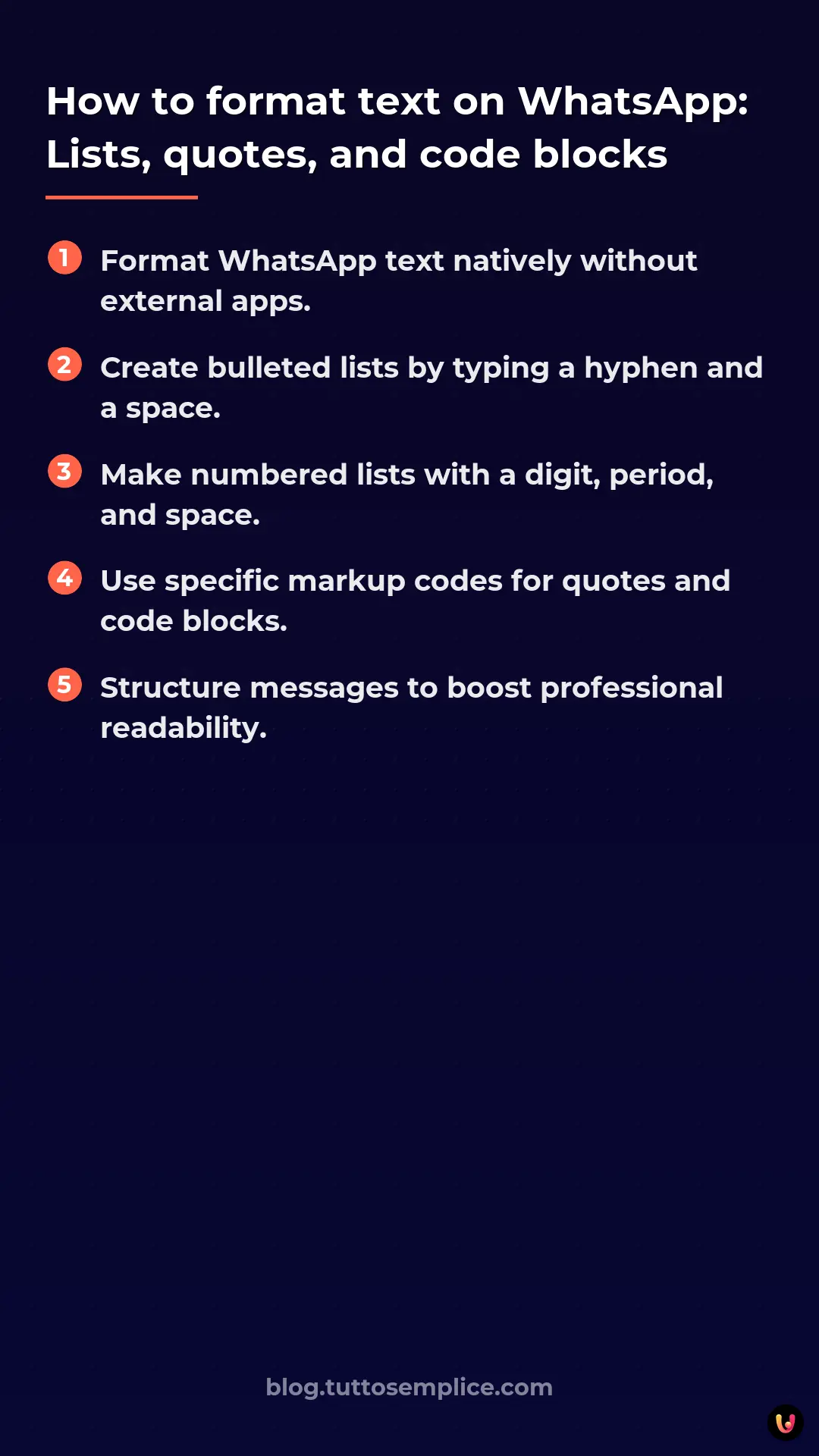 List: How to format text on WhatsApp: Lists, quotes, and code blocks